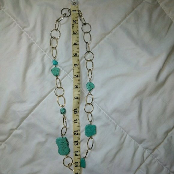 Turquoise Stone & Gold Long Necklace - Picture 3 of 5